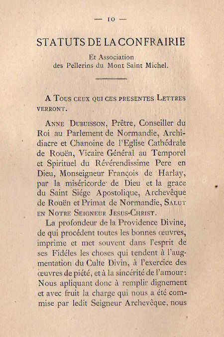 Instruction pour la confrairie des pellerins du Mont Saint Michel