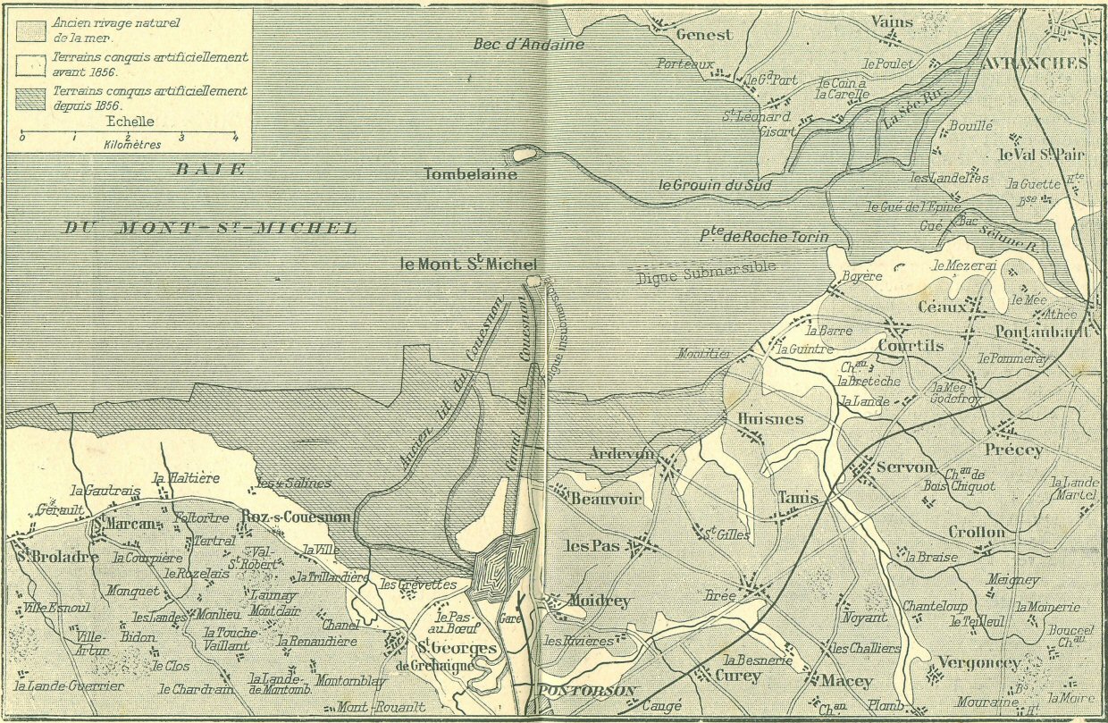 Carte des terrains reconquis sur la baie du mont