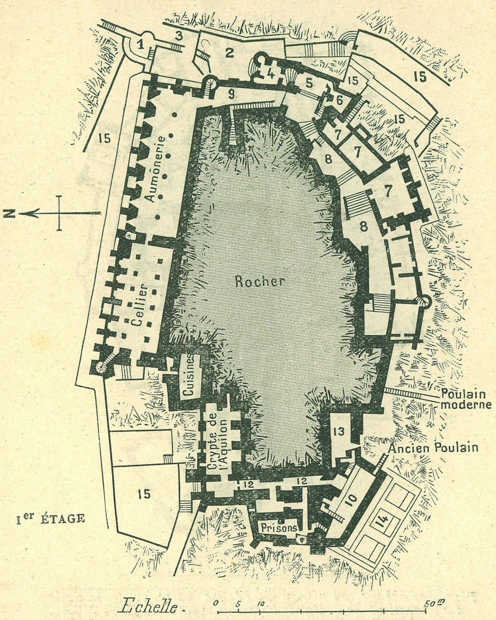 Plan de l'abbaye au niveau de la salle des gardes, de l'auùônerie et du cellier