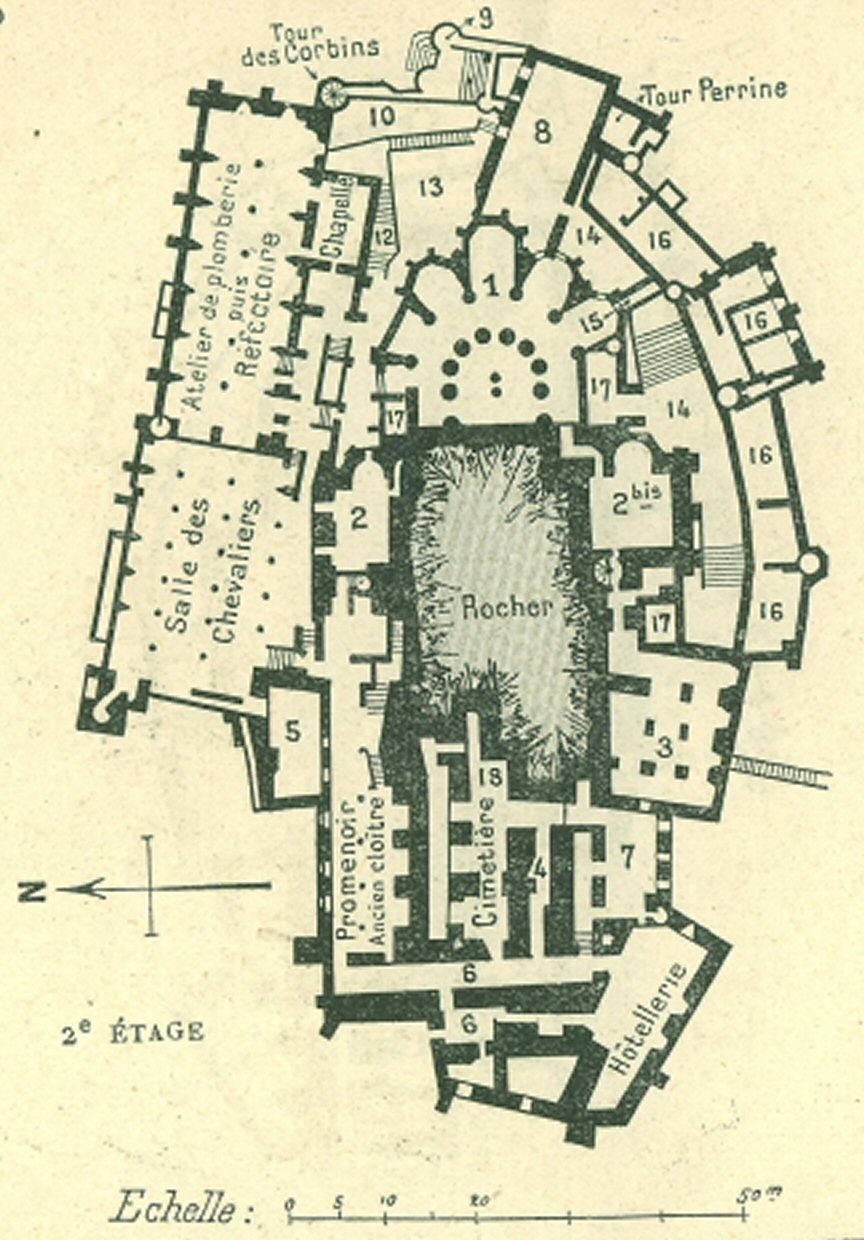 Plan de l'abbaye au niveau de l'glise basse et de la salle des chevaliers