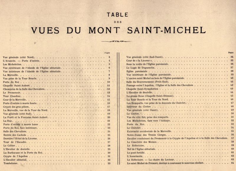 Table des vues du livre le Mont Saint Michel en photographie de 1898