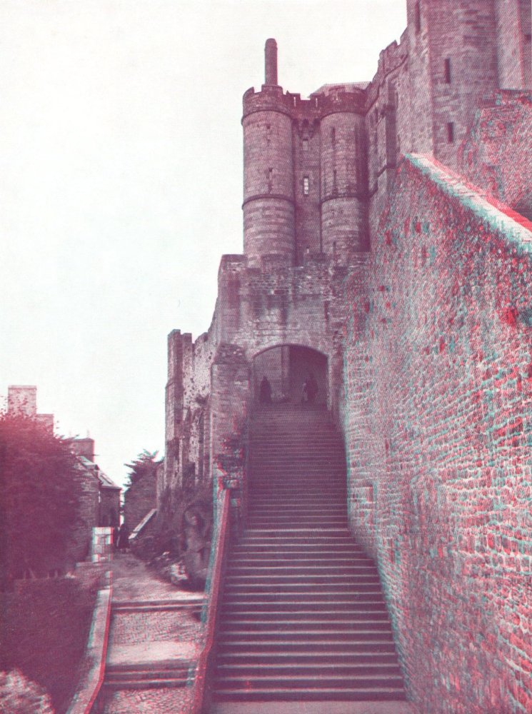 Les grands degrs, le Chtelet, l'entre de l'abbaye en relief par les anaglyphes de 1938