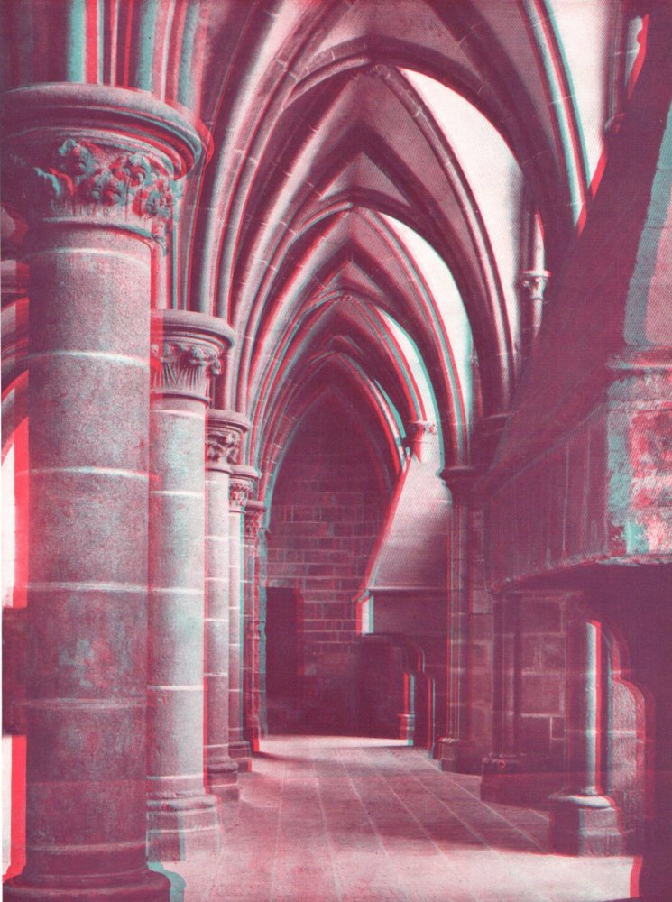 Salle des Chevaliers  en relief par les anaglyphes de 1938