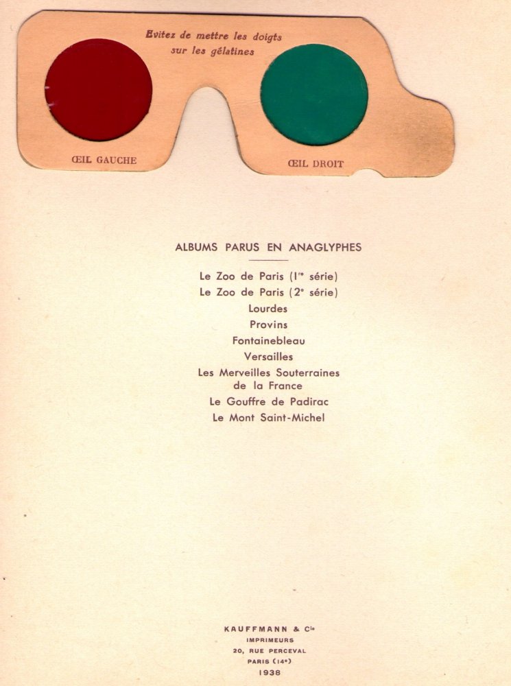 Lunette et autres parutions en relief par les anaglyphes de 1938