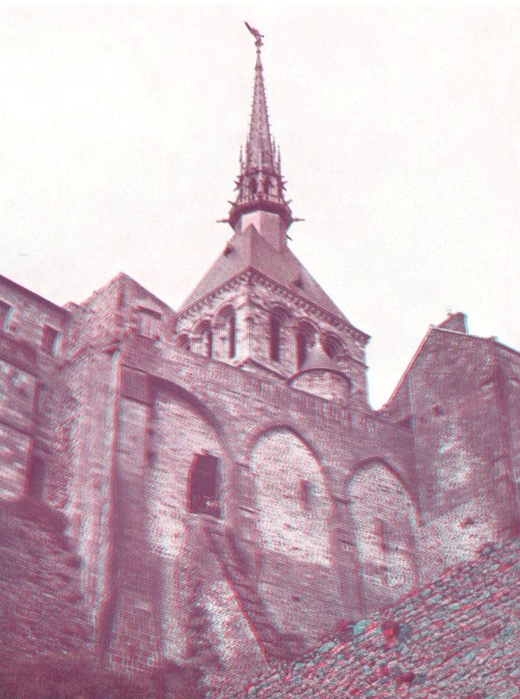 Le clocher et la flche en relief par les anaglyphes de 1938